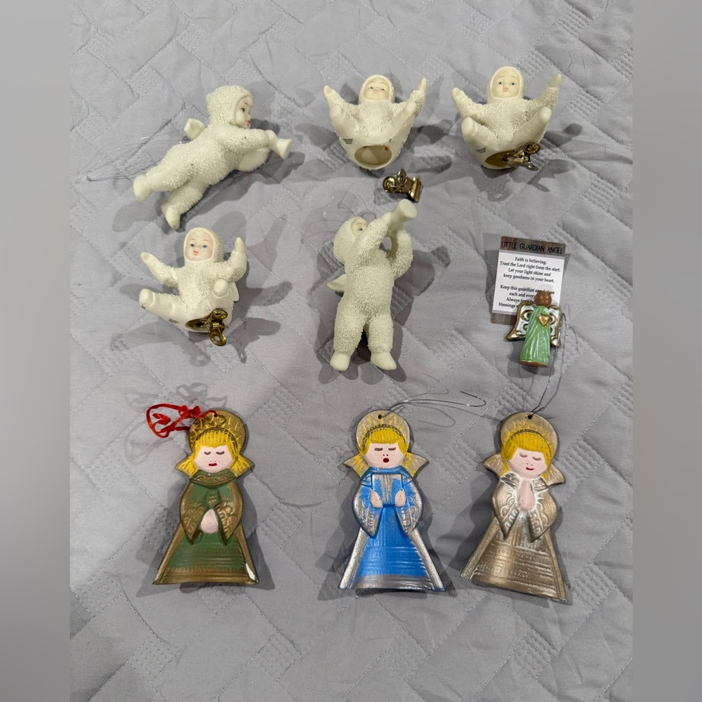 Dept 56 Snowbabies (5) with 3 Other Angel Ornaments and A‎ Pocket Guardian Angel